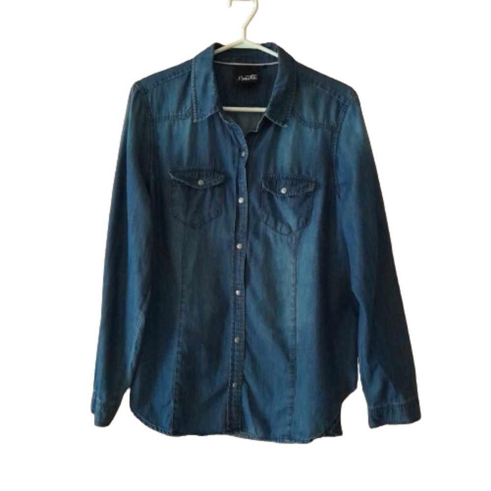 Nanette Lepore Denim Jean Top Womens Large Snap Western Cowgirl